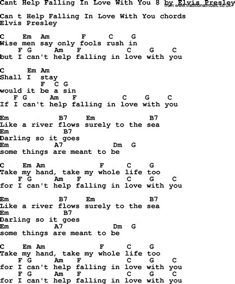 lyrics to can't help falling in love|falling in love with you chords.